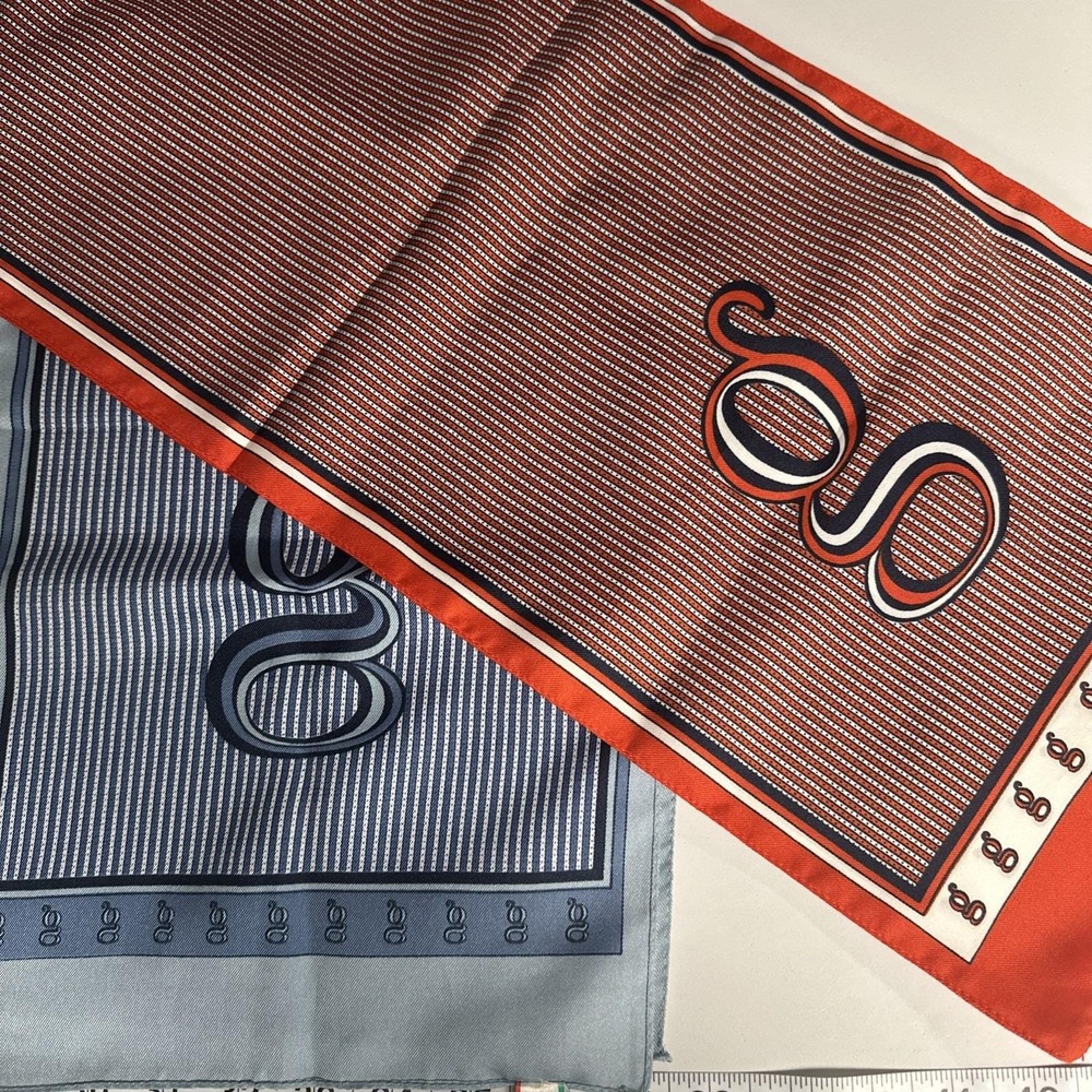 Vintage Scarf Lot 2 Mod Geometric Monogram Preppy Old Money Red Blue Lightweight